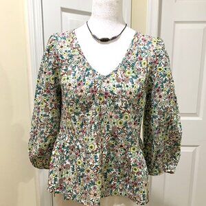 NWT a.n.a Women Blouse Floral Size Petit Medium 3/4 Sleeves Lightweight